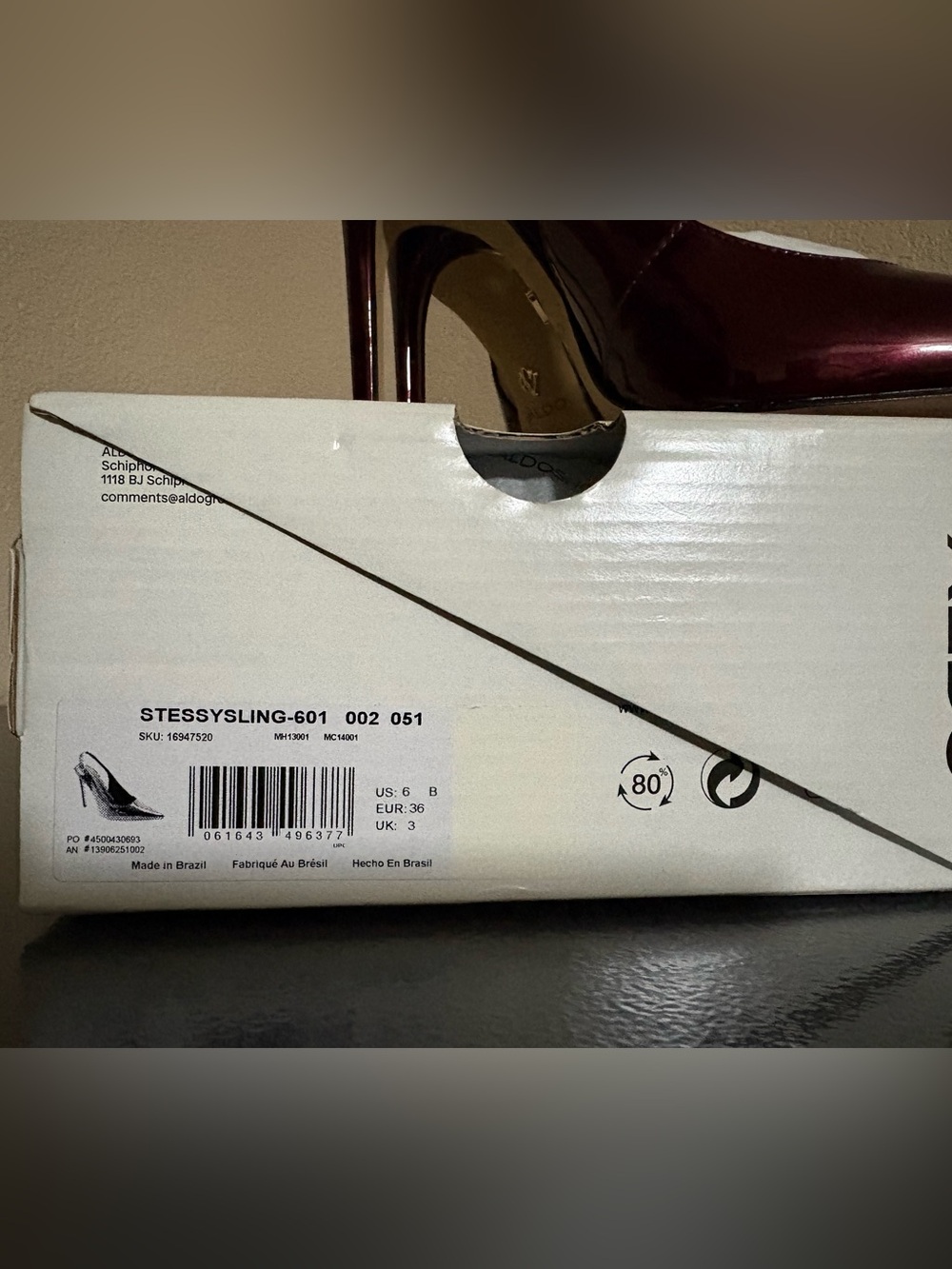 Aldo Women's Burgundy Patent Slingback Stiletto Heels